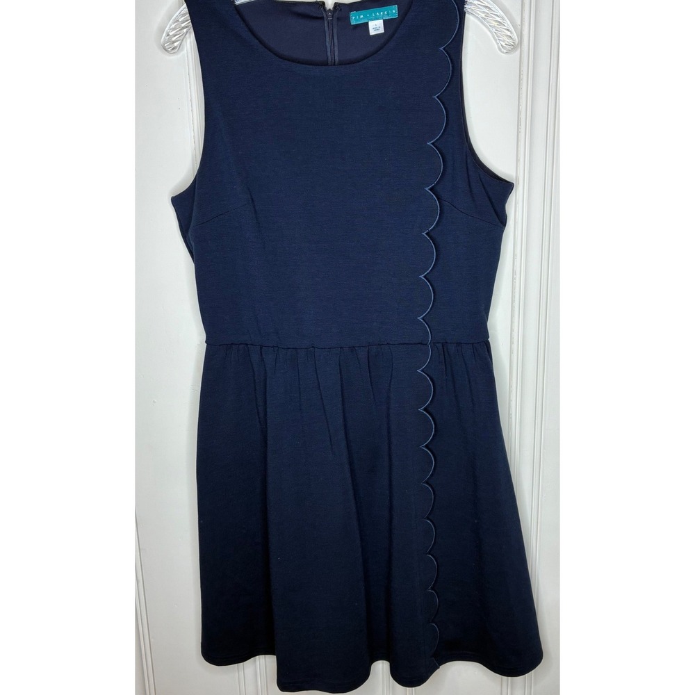 Pim & Larkin Navy Blue Scalloped Trim Dress Sleeveless A-line Fit Flare M Preppy